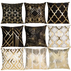 White / black cushion cover - golden geometric pattern - 45cm * 45cmCushion covers