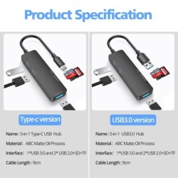 5 in 1 HUB - USB 3.0 - type-C - TF - SD - adapter - splitterHubs