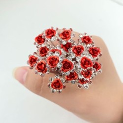 Silver hair pins - red rose / crystals - 20 piecesHair clips