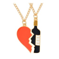Broken red heart / wine bottle splice - golden necklace - 2 piecesNecklaces
