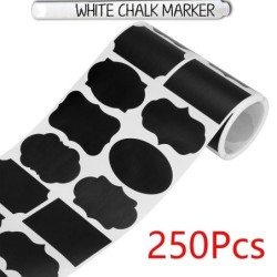 Adhesivos & cintasEtiquetas negras multifunción - pegatinas para tarros / botellas - con marcador de tiza borrable - 250 piezas