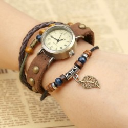 RelojesPulsera de cuero multicapa vintage - con reloj de cuarzo / perlas
