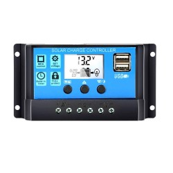 ControladorControlador de carga de panel solar automático - Controlador PWM - Pantalla LCD - USB dual - 12V - 24V