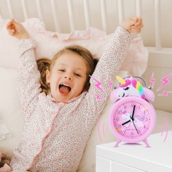 RelojesDespertador con doble campana - reloj con retroiluminación - unicornio / dinosaurio / astronauta