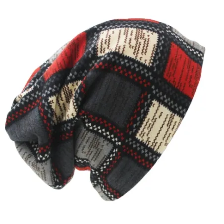 2 in 1 - winter hat / scarf - plaid design - unisexHats & Caps