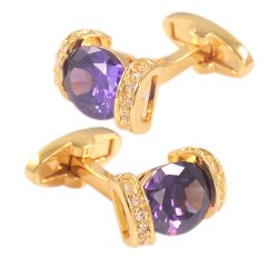 Golden cufflinks - with purple crystalCufflinks