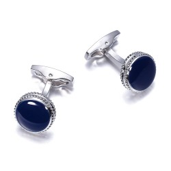 Round silver cufflinks with blue enamelCufflinks