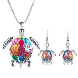 Conjuntos de joyasJuego de joyas con tortuga arcoiris - collar / pendientes