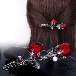 Pinzas de cabelloHorquilla vintage - rosas rojas / perla / cristales