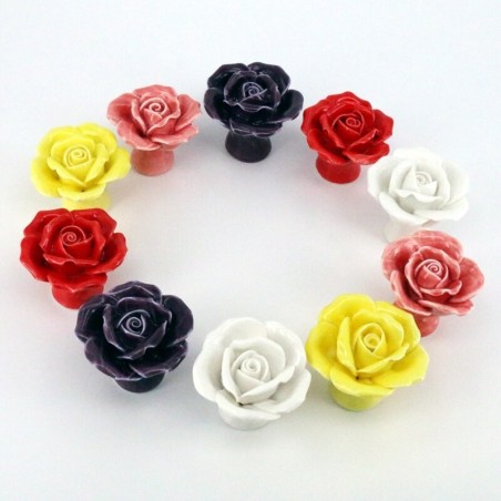 Ceramic furniture handles - roses shaped knobs - 10 piecesFurniture