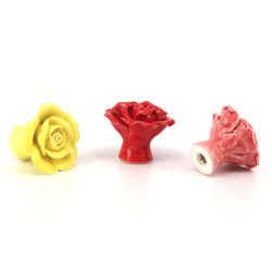 Ceramic furniture handles - roses shaped knobs - 10 piecesFurniture