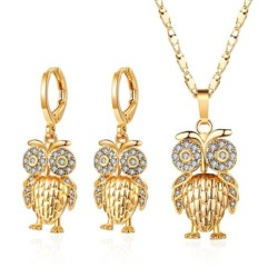 Conjuntos de joyasConjunto de joyas doradas - con búhos de cristal - collar / pendientes
