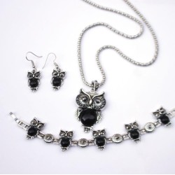 Conjuntos de joyasConjunto de joyas de plata - con búhos - collar / pendientes / pulsera