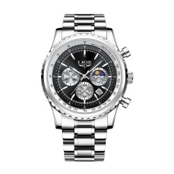 RelojesLIGE - reloj de cuarzo de lujo - luminoso - acero inoxidable - resistente al agua - negro