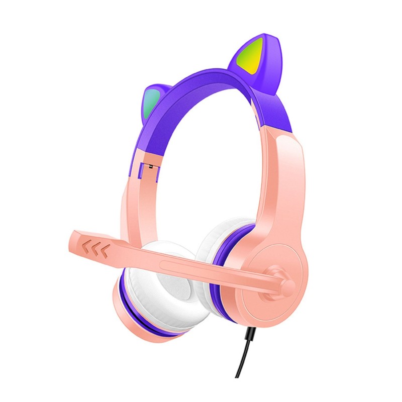 AuricularesAuriculares con orejas de gato brillantes, auriculares con cable, con micrófono