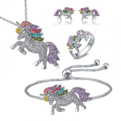 Conjuntos de joyasConjunto de bisutería con unicornio de cristal - collar - pulsera - anillo - pendientes