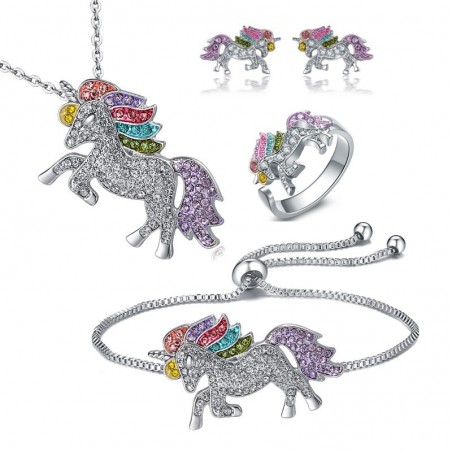 Conjuntos de joyasConjunto de bisutería con unicornio de cristal - collar - pulsera - anillo - pendientes