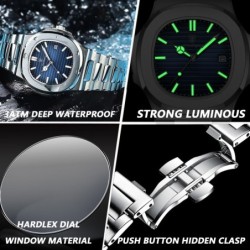 RelojesPOEDAGAR - elegante reloj de cuarzo - resistente al agua - acero inoxidable - negro
