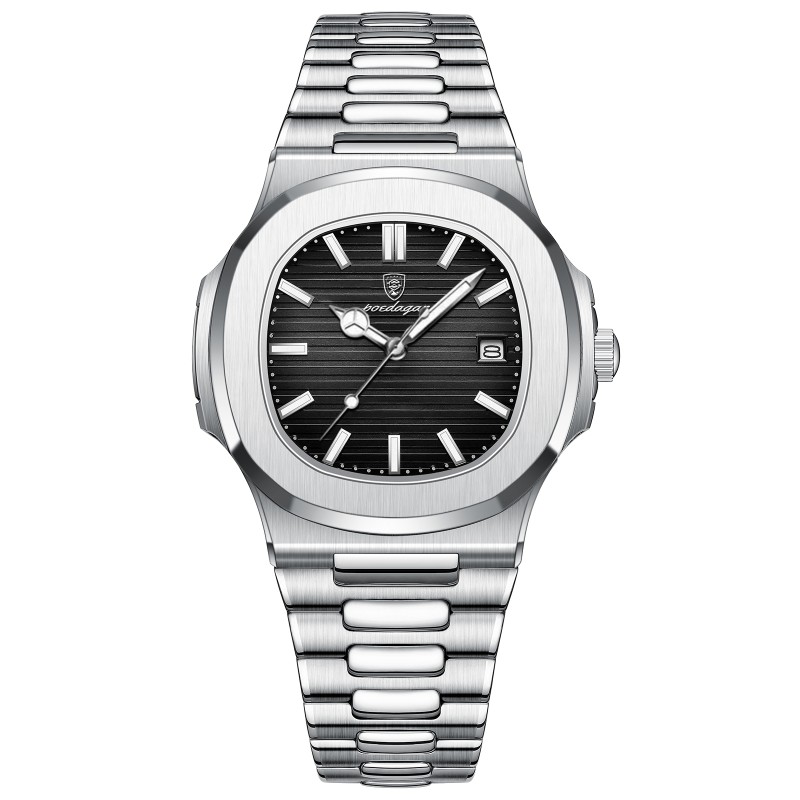 RelojesPOEDAGAR - elegante reloj de cuarzo - resistente al agua - acero inoxidable - negro