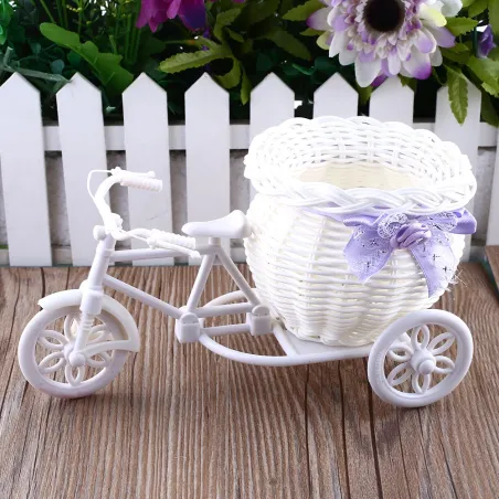 JardínBicicleta blanca de plástico - cesta de flores decorativa - contenedor