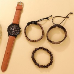 RelojesReloj de cuarzo de lujo - con pulseras de cuero - conjunto