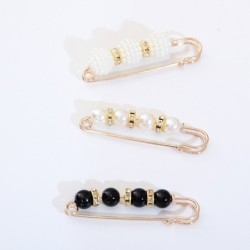 Elegant brooch - safety pin - with black / white pearls - 3 piecesBrooches