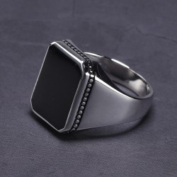 925 silver ring - signet ring with a black stoneRings