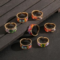 Elegant open ring - colorful flowers - Bohemian styleRings