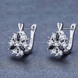Elegant silver earrings - with white / black crystal flowerEarrings