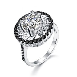 AnillosElegante anillo de plata - flor hueca - cristales blancos / negros