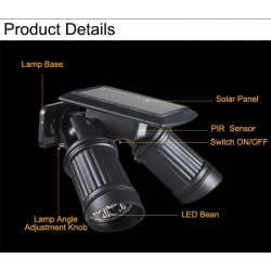 Iluminación solarLámpara solar LED - Sensor de movimiento PIR - Foco de doble cabezal - Aplique impermeable