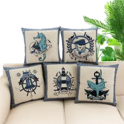Fundas de cojinesFunda de almohada decorativa de algodón - estampado ancla/timón - 45*45cm