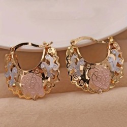 Aretes1 Pair Trendy Rose Pattern Gold Plated Hollow Out Hoop Earrings for Women Fashion Jewelry Accessories Wedding Party Bir...