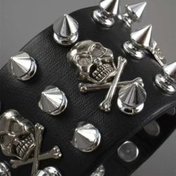 PulserasNon-Conformist Leather Bracelet Street Dance Performance Ghost Head Couple's Holiday Gift Wristband Punk Style Jewelry