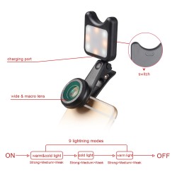 AccesoriosiPhone 3 en 1 Cámara Ancha Macro & Led Light Lens Kit