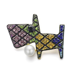 Colourful crystal dog broochBrooches