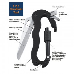 5 in 1 multifunctional tool with knife screwdriver aluminum climbing carabiner hookSurvival tools