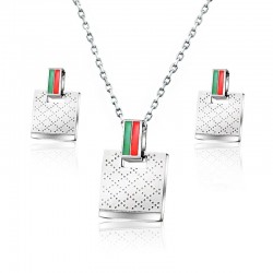 Square earrings & necklace - silver - stainless steel jewelry setJewellery Sets