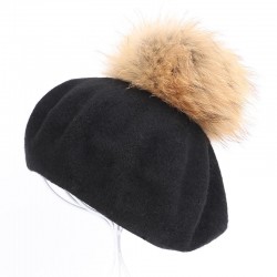 Elegant beret with fur pom-pomHats & Caps
