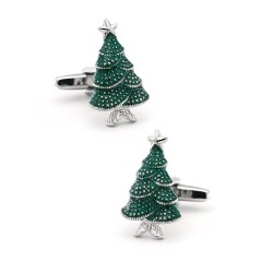 GemelosCufflinks con un árbol de Navidad verde