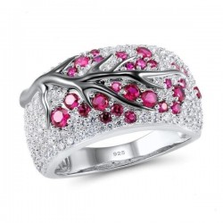 AnillosRosa flores - anillo de plata de lujo con zirconia cúbica