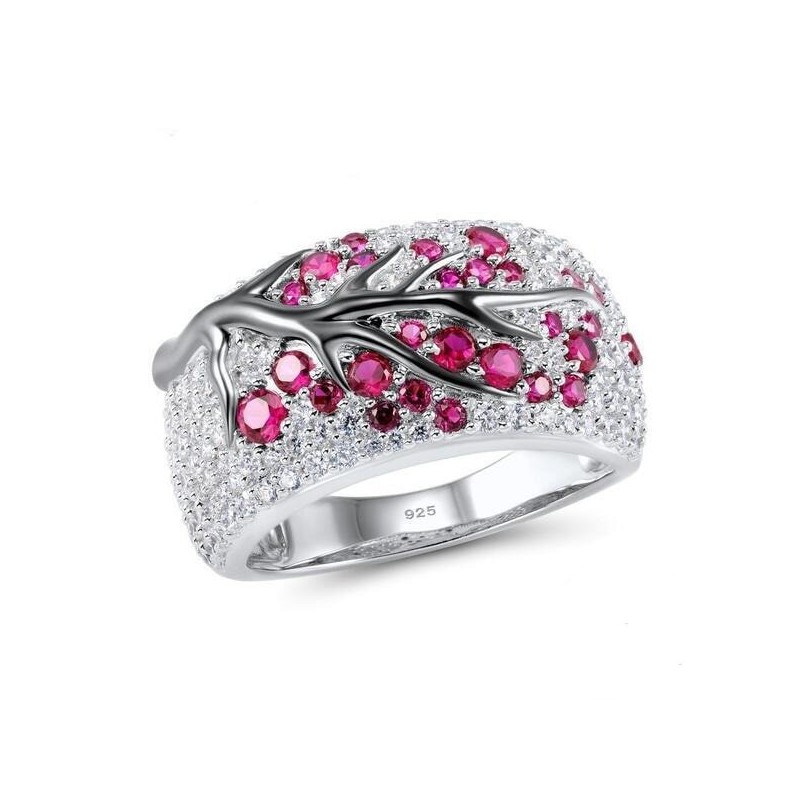 Rose flowers - luxury silver ring with cubic zirconiaRings