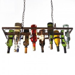 Vintage - hanging bottles holder - iron ceiling lamp - E27 LED